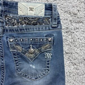 Miss Me Jeans Womens 27 Mid Rise Skinny Regular Wash Embroidered Gems Big Stitch
